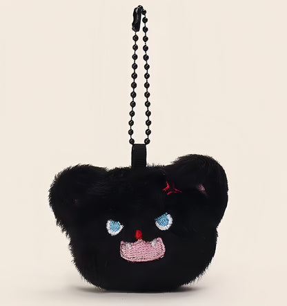 Fluffy Angry Cat Plush Keychain