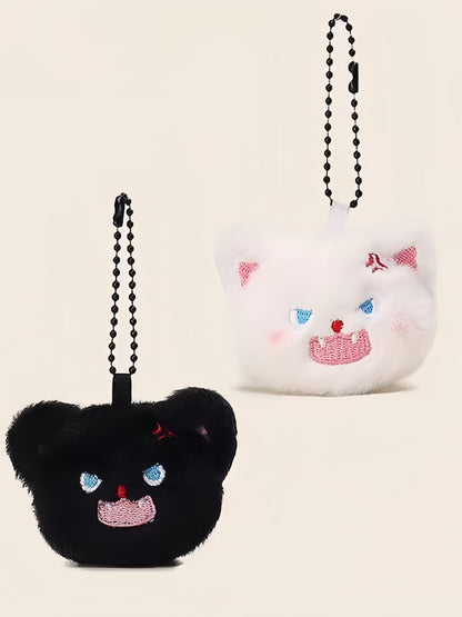 Fluffy Angry Cat Plush Keychain