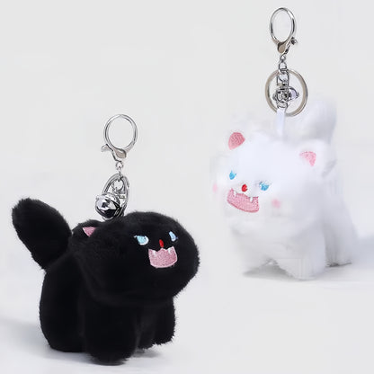 Fluffy Angry Cat Plush Keychain