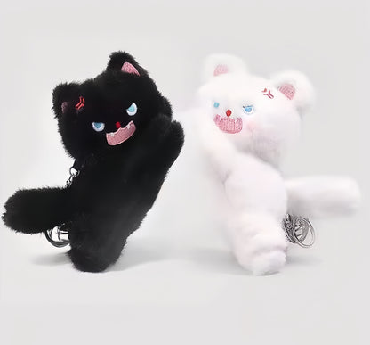 Fluffy Angry Cat Plush Keychain