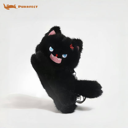 Fluffy Angry Cat Plush Keychain