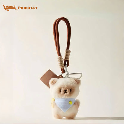 Meowing Spoon-Holding Beige Cat Plush Keychain